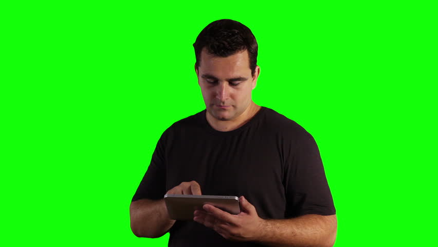 Young Man Tablet PC Greenscreen 

Footage was shot against green screen and is keyed out.
The bg is pure green, removing the green is only 1 click.
Green spills are removed.