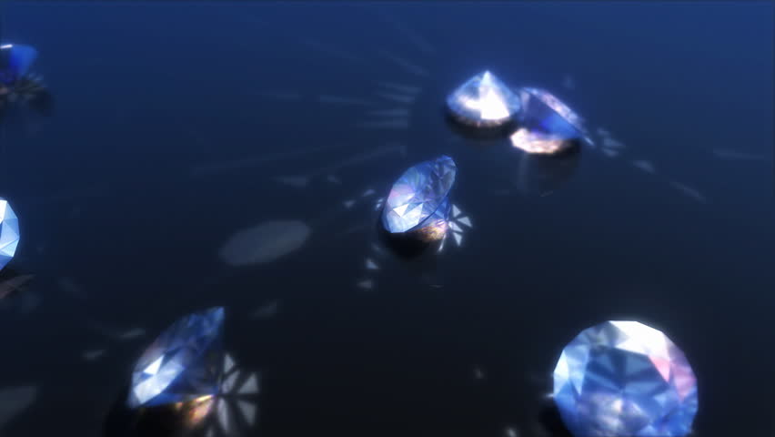 Diamonds falling on the reflective floor