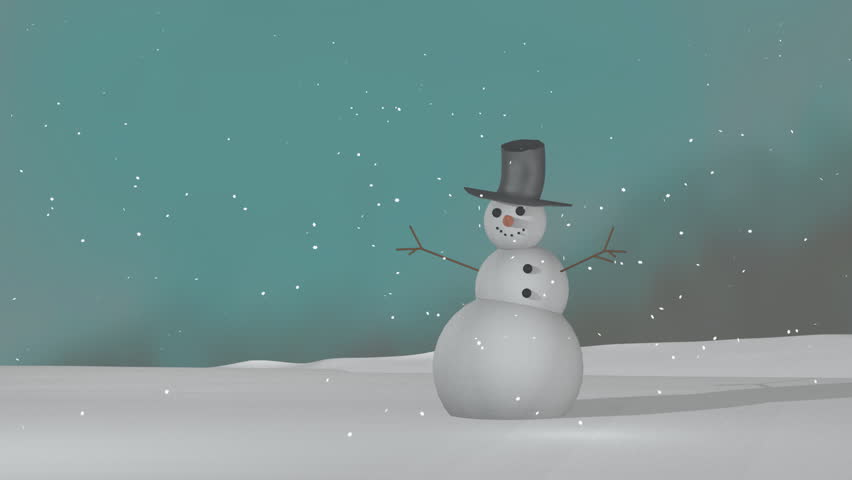 Animation of jolly snowman under falling snow loop HD 1080p