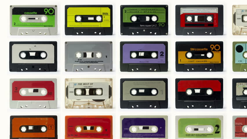 sequence of old audio cassettes
