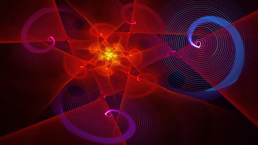 Multi-spiral composition red and blue rotating on black background seamless loop