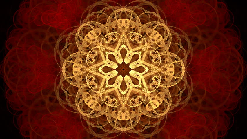 Decorative kaleidoscope mandala in orange and red lines seamless loop