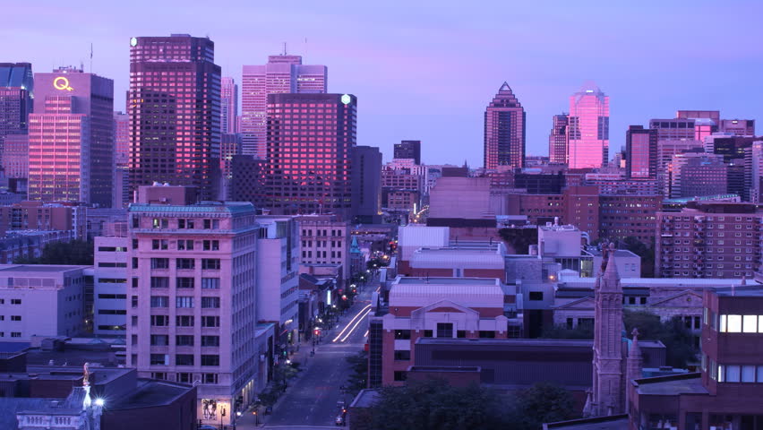 Time lapse sequence of a fall sunrise in downtown Montreal
