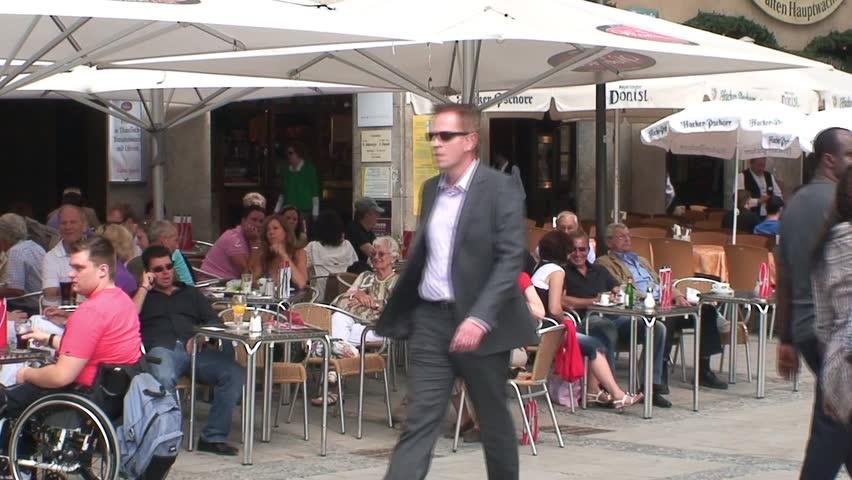 MUNICH, GERMANY - CIRCA 2011: Cafe on the Marienplatz in Munich City Center.