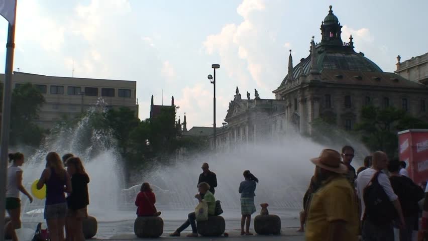 MUNICH, GERMANY - CIRCA 2011: Fountain in Karlsplatz in Munich city centre.