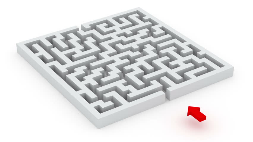 through the labyrinth, concept of new way. 3d animation (alpha-matte)
