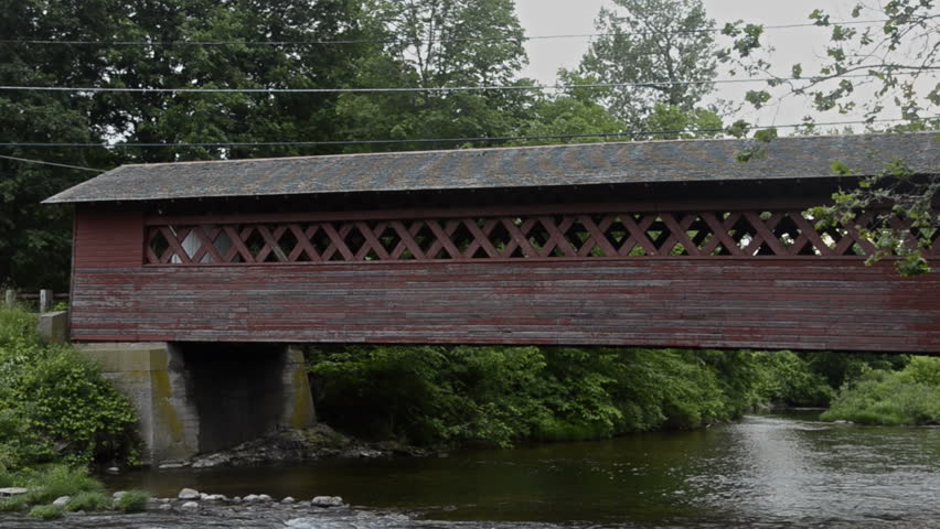 Henry Bridge in Bennington Vermont VT 1840 red old historical over the river