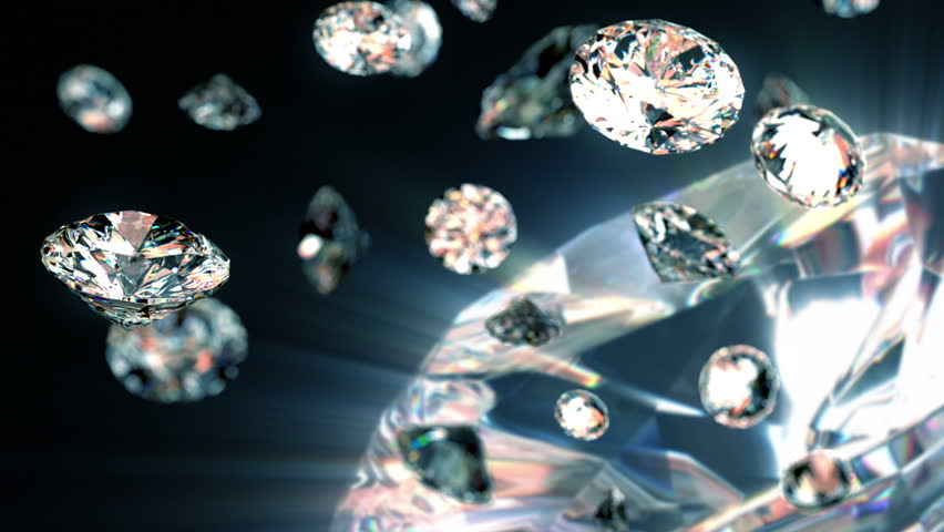 slowly falling diamonds, beautiful background. seamless looped 3d animation 