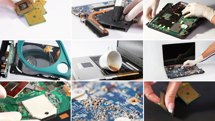 Collage of computer (laptop) hardware and components 