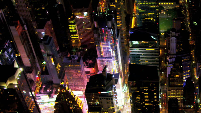 Aerial view Times Square illuminated New York, New York