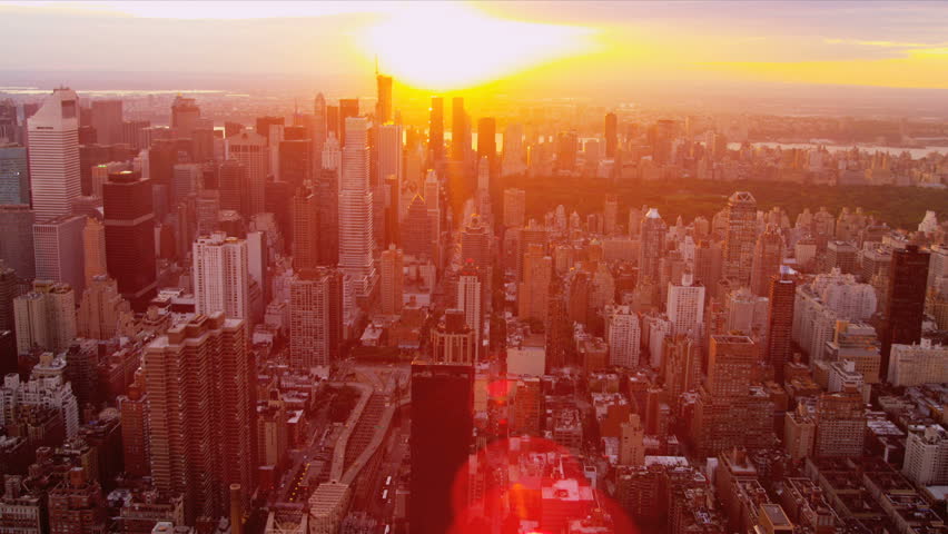 Aerial view at sunset Upper East side Manhattan, New York, North America