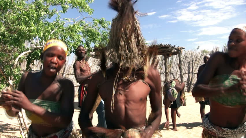 CAPRIVI STRIP, NAMIBIA -  CIRCA MAY 2012: African shamans dance and play instruments as part of ritual,in Caprivi Strip, Namibia circa May 2012. 