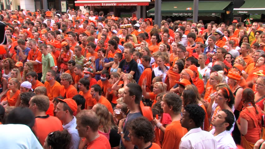 GRONINGEN, HOLLAND - JULY 11: Dutch soccer fans supporting their team during the final of the FIFA World Cup 2010 Netherlands vs. Spain - July 11, 2010 in Groningen, the Netherlands.