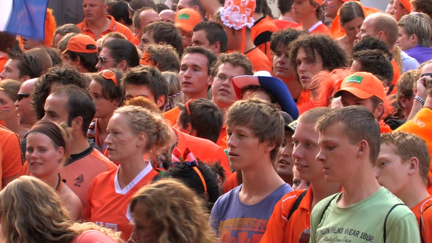 GRONINGEN, HOLLAND - JULY 11: Dutch soccer fans supporting their team during the final of the FIFA World Cup 2010 Netherlands vs. Spain - July 11, 2010 in Groningen, the Netherlands.
