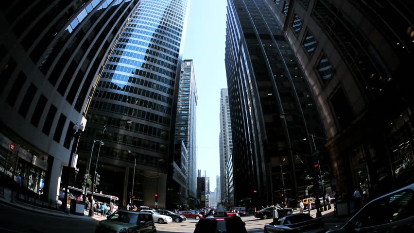P.O.V. driving traffic intersection people crossing Chicago August 18, 2012