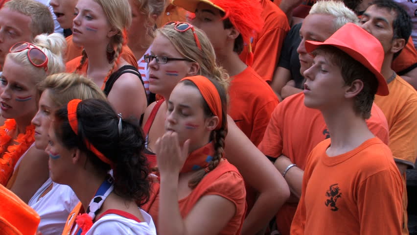 GRONINGEN, HOLLAND - JULY 11: Dutch soccer fans supporting their team during the final of the FIFA World Cup 2010 Netherlands vs. Spain - July 11, 2010 in Groningen, the Netherlands.