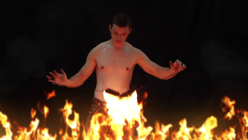 Fire show on black background