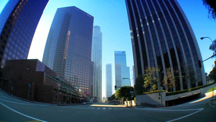 "Point-of-view" with fish-eye driving in downtown Los Angeles