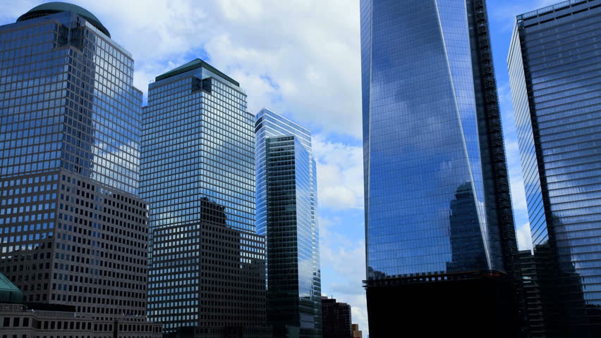 NEW YORK - CIRCA 2012: Time lapse daytime view of Freedom tower and World Financial Center in New York City, NY circa 2012.