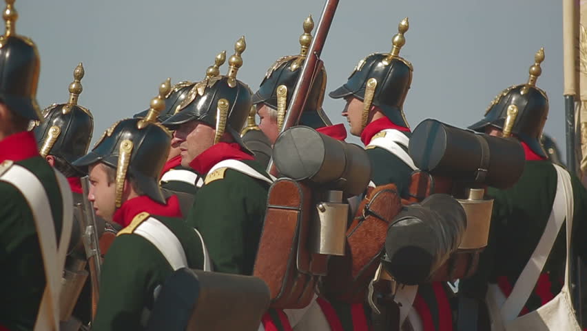 CRIMEA, UKRAINE â SEPTEMBER 29, 2012: Russian troop during reenactment of Battle of Alma (Crimean War 1853 - 1856) on a historical festival in Crimea. Slow motion.