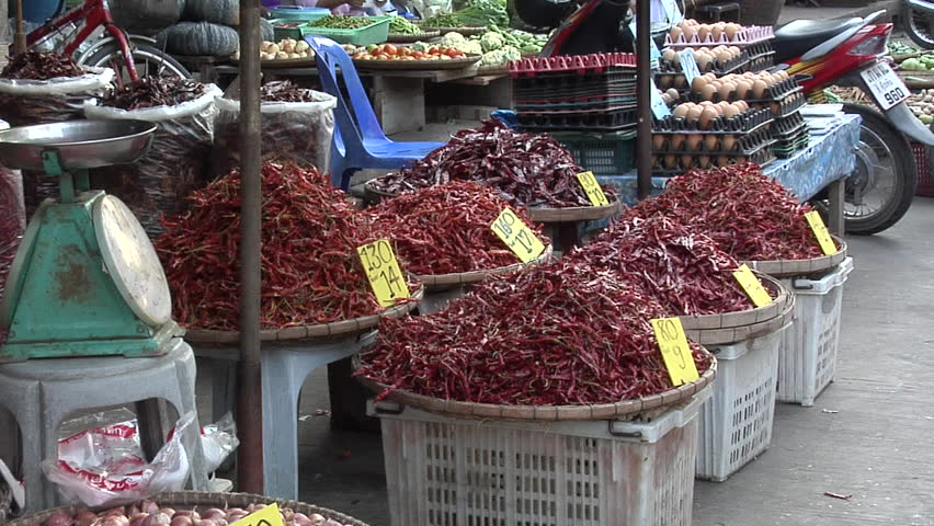 Dry Chilli at the Market in the Center of Town in New Suthothai