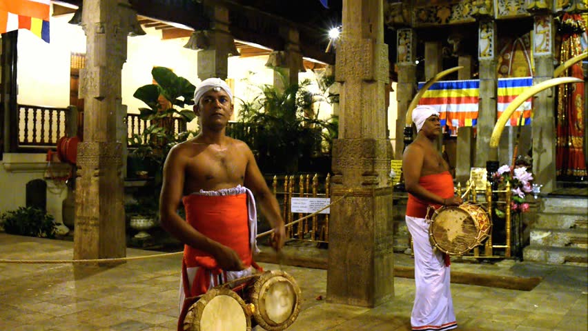 KANDY, SRI LANKA - NOVEMBER 10: Traditional drums in the Temple of the Tooth, Kandy Sri Lanka on November 10, 2012  Temple of the Tooth - Buddhist temple that houses the relic of the tooth of Buddha.