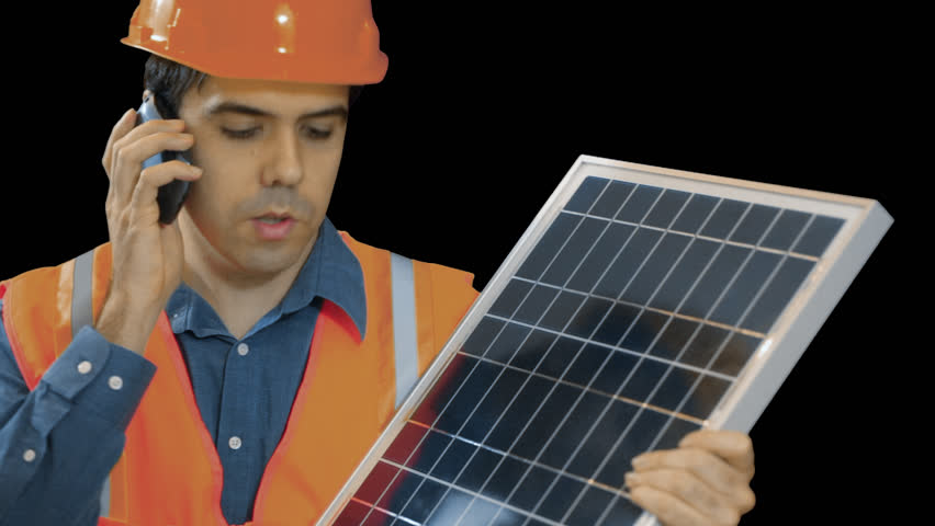 Solar industry concept. industrial worker.

PNG transparent background.