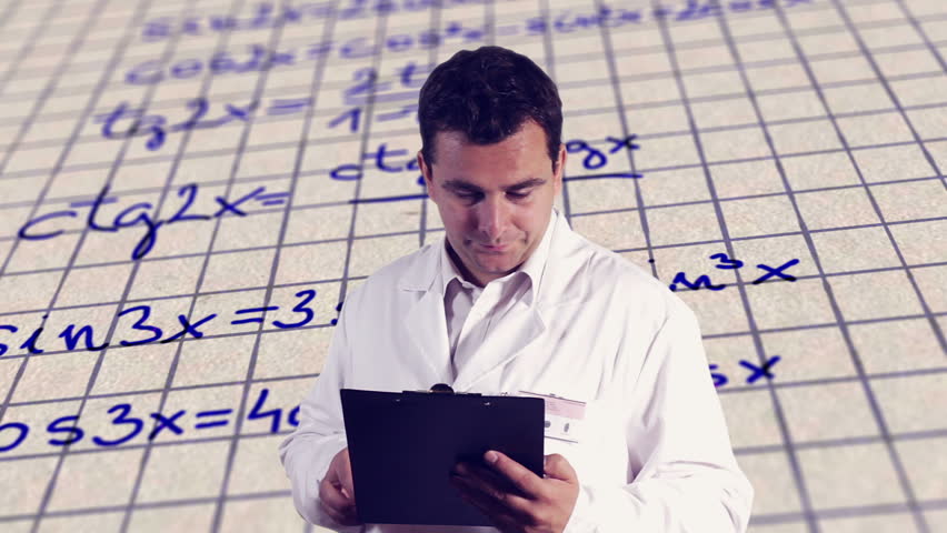 Scientist Checking Documents Scientific Mathematics Background