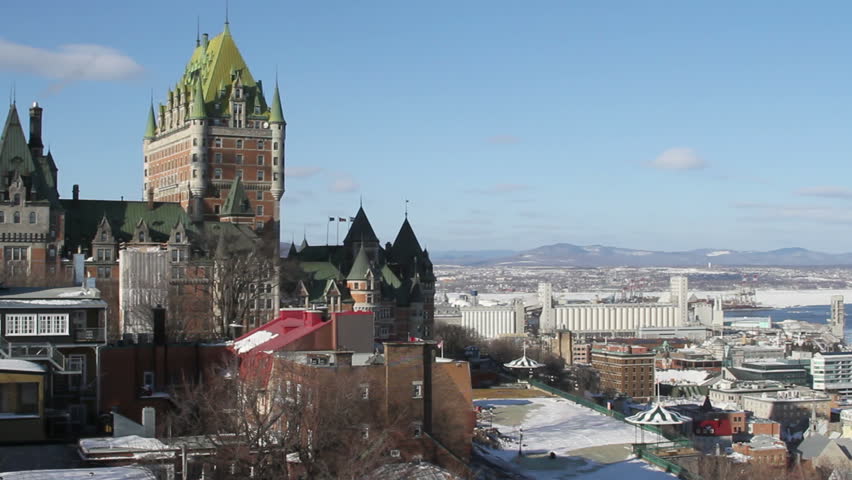 Medium shot of the Chateau Frontenac overlooking Quebec City