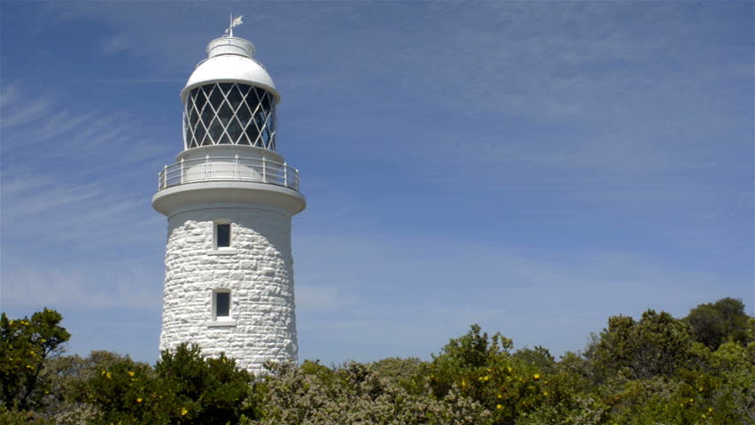 The Cape Naturaliste lighthouse, in the Leeuwin-Naturaliste National Park, in the South West of Western Australia. Tracking shot.