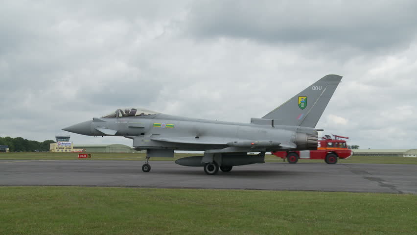 KEMBLE, ENGLAND - AUGUST 2010: Eurofighter Typhoon Jet Aircraft Of UK Royal Air Force Taxiing.