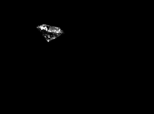 A falling tumbling CGI sparkling diamond with black background