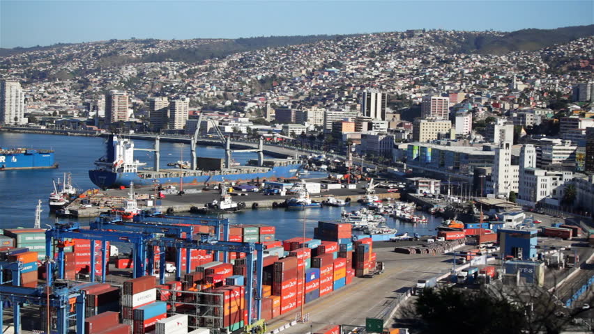 VALPARAISO, CHILE - JANUARY 29: Cargo containers and RTG container cranes cranes in the port of Valparaiso on January 29, 2013 in Valparaiso, Chile. 
