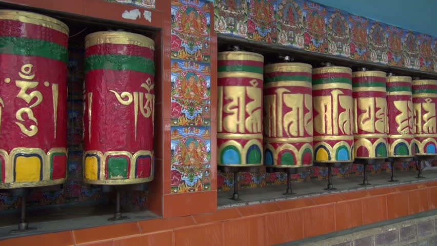 beautiful Tibetan buddhist prayer wheels in Dharamsala, Himachal Pradesh, India