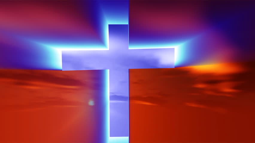 inspirational transparent cross in front of time lapse of sunset