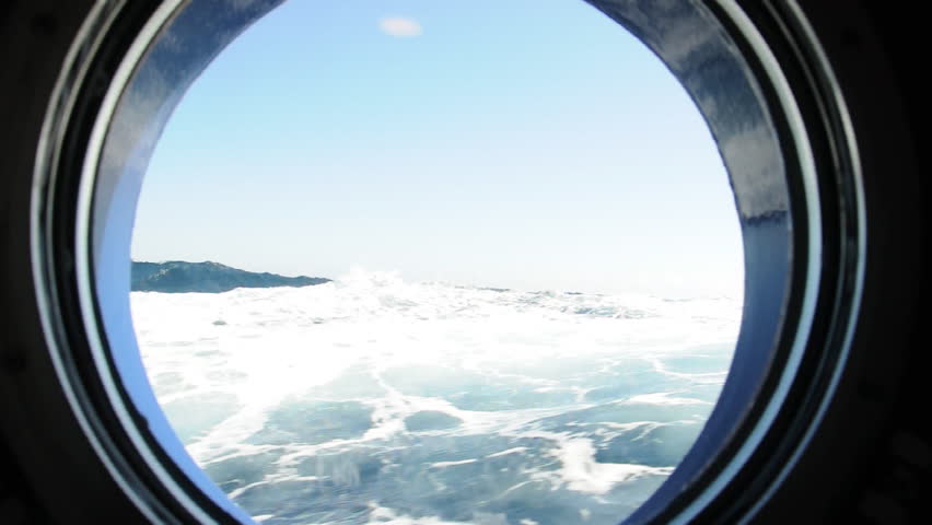 Ocean waves and sky through the window. Antarctica