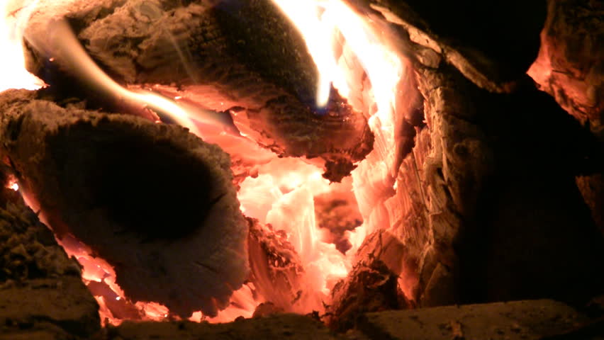 live fire of a fireplace. 