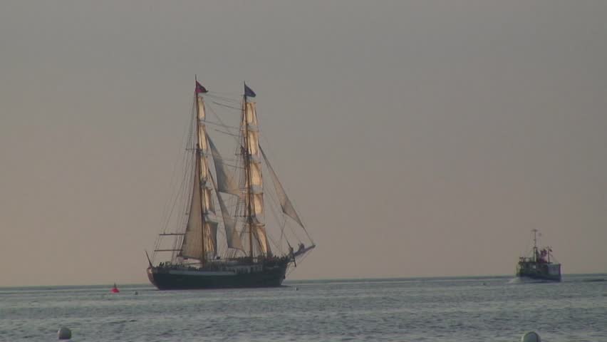 Sailing ship in the sunset