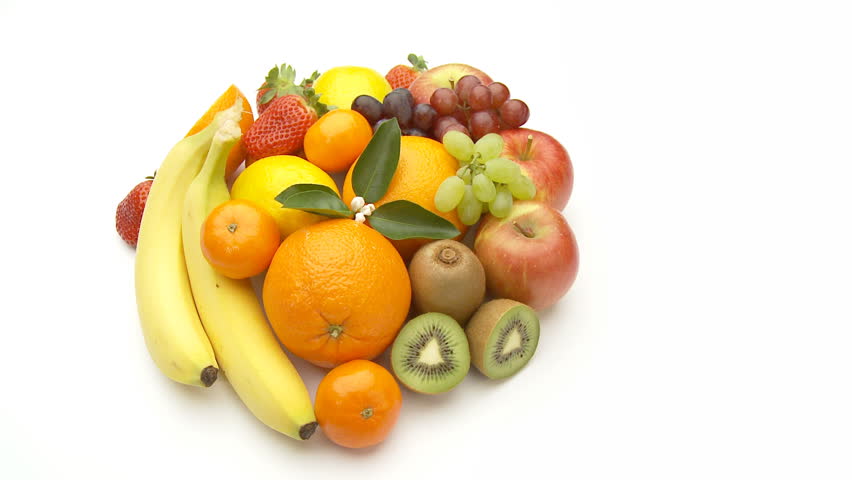 nicely arranged fresh fruits on white, seamless loop