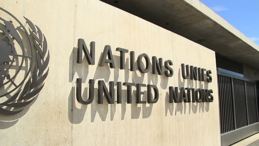 GENEVA, JUNE 2012 : Tracking shot at UN headquarter entrance in Geneva, Switzerland.