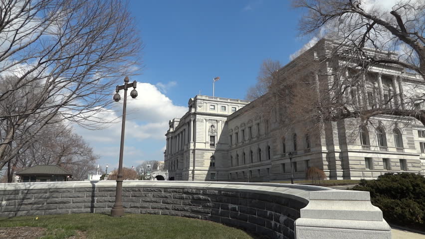 Panning shot of Library of Congress view from Independence Avenue in Washington DC