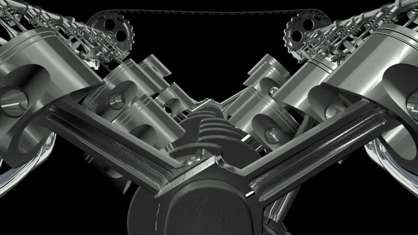Twelve Cylinder V Motor Animation. Seamless looping. Alpha channel appended.
