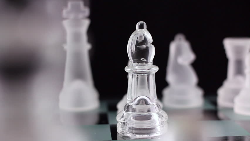 Crystal chess. 2 scenes - Knight and bishop take the queen.