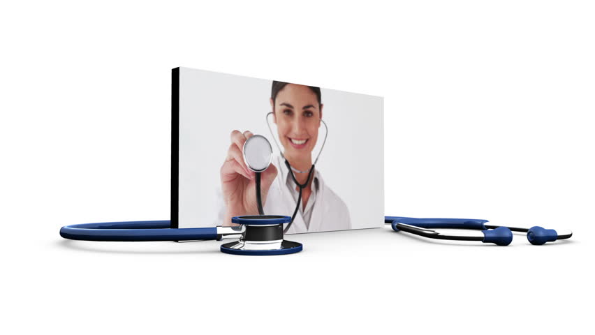 Montage of doctors and nurse on white background with stethoscope