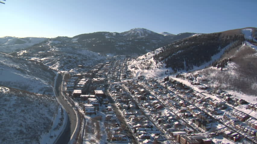 aerial shot of downtown Park city Utah