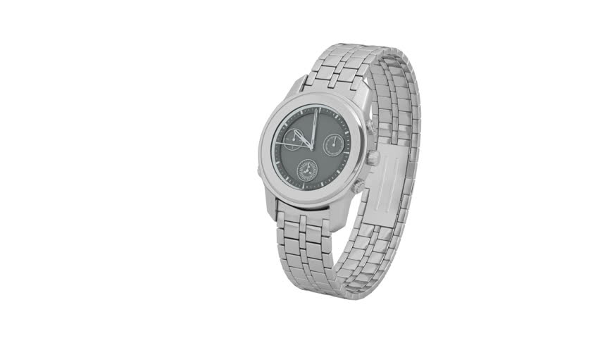 Presentation of silver chronograph wrist watch