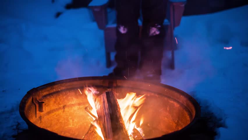 Fire by the Cabin in the Winter