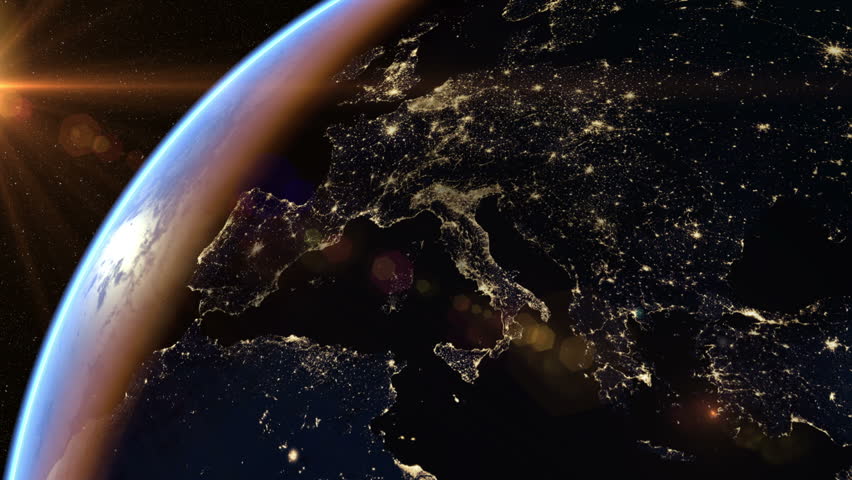 Europe at night. Extremely detailed image, including elements furnished by NASA