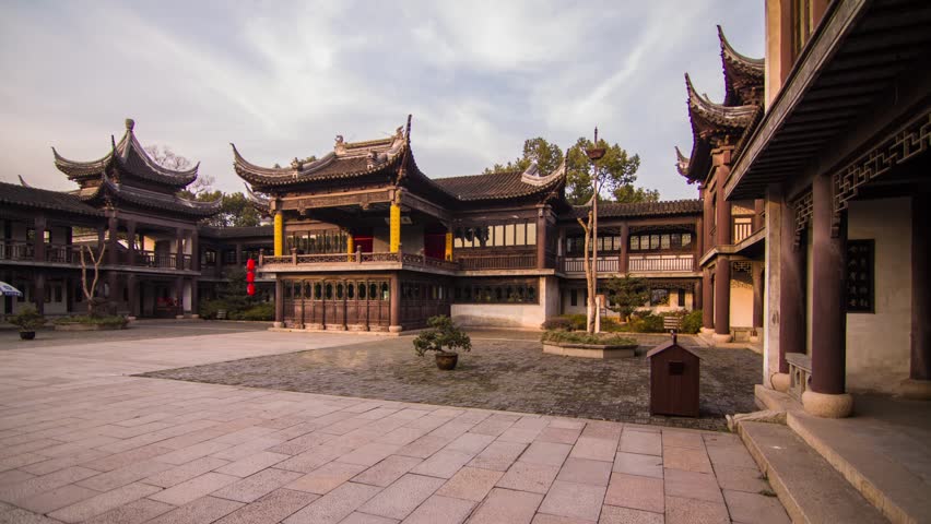 Time Lapse of Clouds in an Old Style Chinese Architecture in Mudu, Wuzhong, Suzhou, China. Photo Sequence from DSLR camera and Post production in After Effects