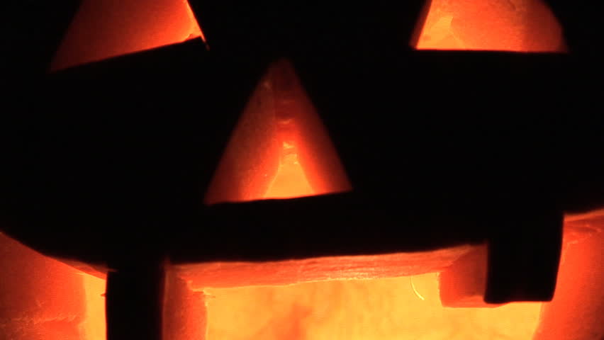 Carved, lit, halloween pumpkin smiley face, Portland, Oregon, zoom out